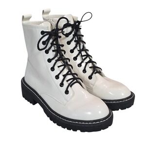 Forever‎ 21 Combat Platform Boots Womens 8 White Chunky Lace Up Grunge Y2K